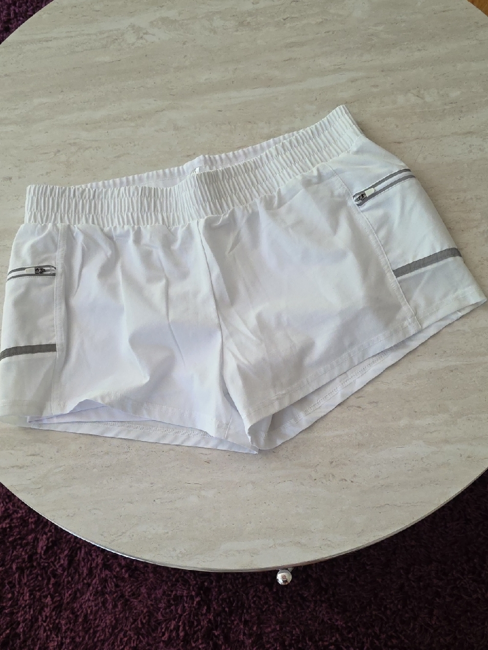 Fabletics White Athletic Shorts with Gray Trim